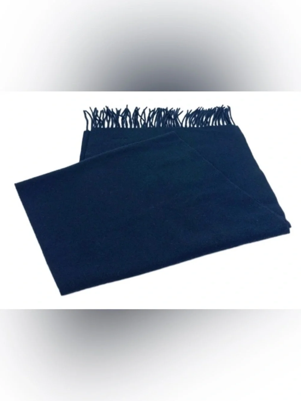 Hermes Navy Blue Soft Cashmere Fringe Scarf Authentic GORGEOUS - Picture 2 of 7